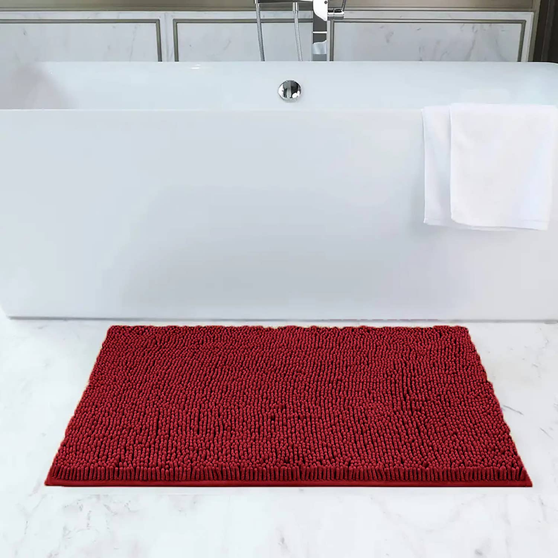 Soft Cozy Chenille Bath Mat Absorbent Bathroom Rug Red 