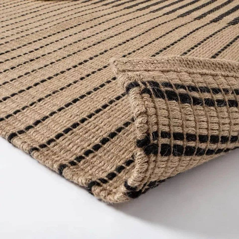 Hand Woven Striped Jute Cotton Wool Area Rug