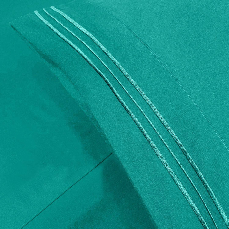 200 Embroidery Soft Sheet Set Wrinkle Resistant King Teal Blue 