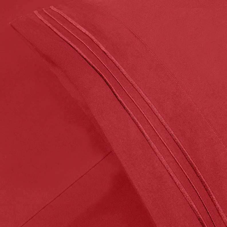 Embroidery Soft Cozy Sheet Set Wrinkle Resistant Twin Red 