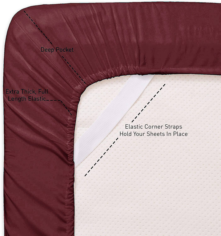 Embroidery Soft Sheet Set Wrinkle Resistant Queen Burgundy Red 
