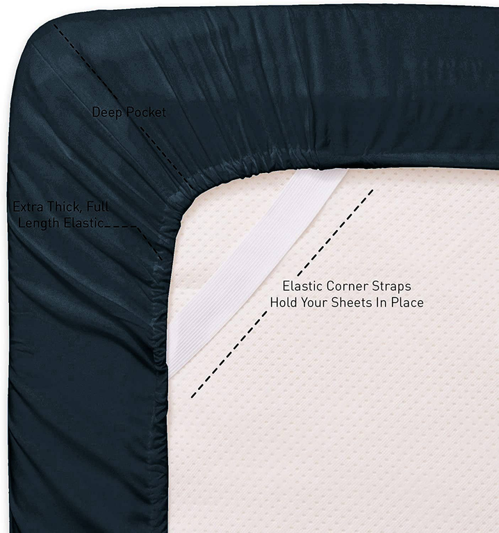 Embroidery Soft Sheet Set Wrinkle Resistant King Navy Blue 