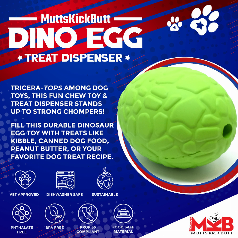 MKB Dinosaur Egg Durable Rubber Chew Toy & Treat Dispenser