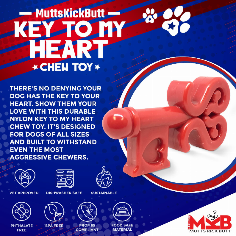MKB Key to My Heart Ultra Durable Nylon Dog Chew Toy for Aggressive Chewers