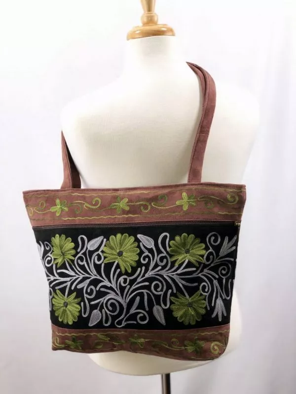 Handmade Embroidered Suede Tote Bag