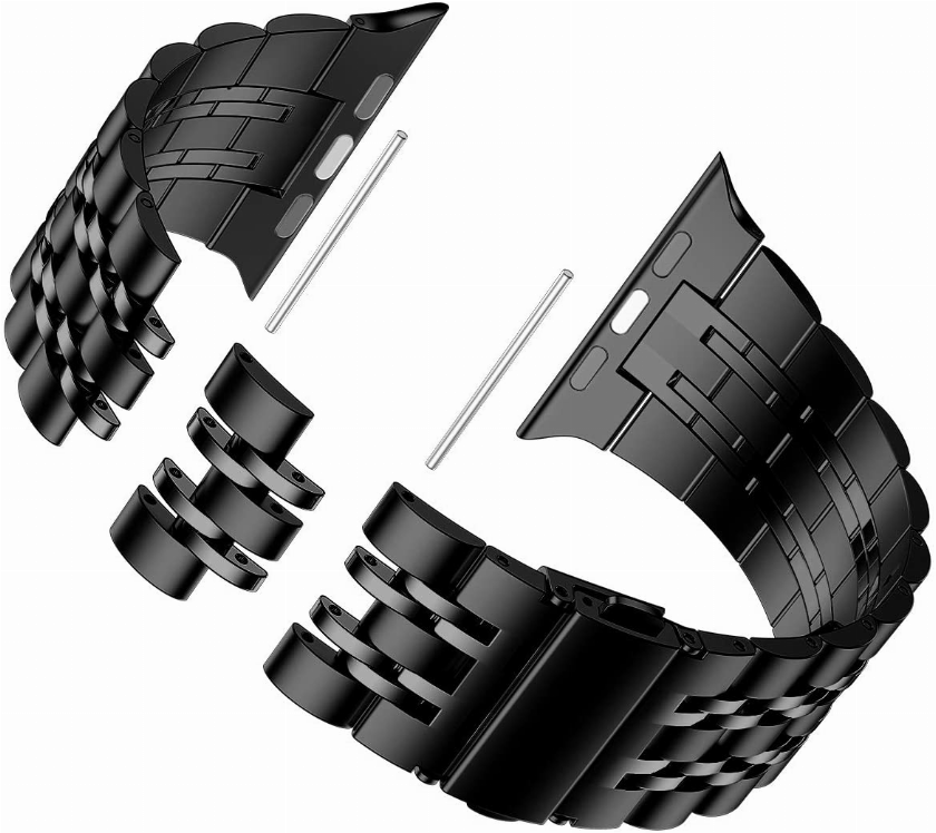 Seven Beads Build in Connector Metal Apple Watch Band - 42/44 Black
