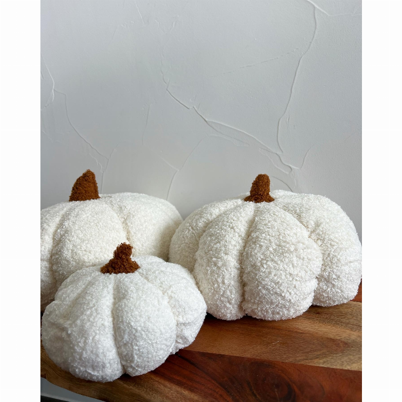 Pumpkin Fall Boucle Pillows, Full Pillow - Large White